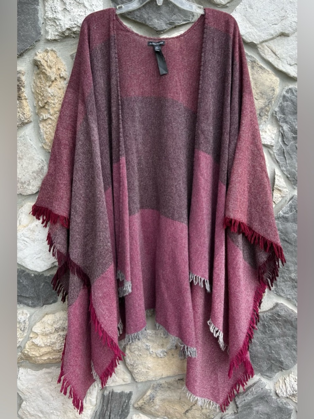 Eileen Fisher Kimono Shawl One Size Purple Wool Blend Elevated Casual Cozy Chic
